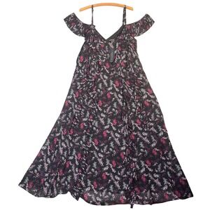 NWT Lane Bryant Maxi Dress Womens Size 28 Black Pink Purple Floral Cold Shoulder